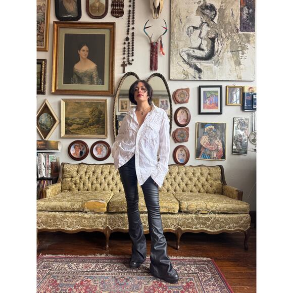 Y2K Snap Button Double Breast Pocket Embroidered Long Sleeve Top Mens Large - Picture 12 of 12